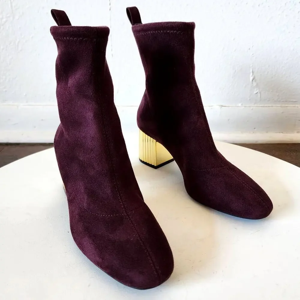 Michael Kors Porter Mid Bootie in Merlot Stretch Suede Sock Boot